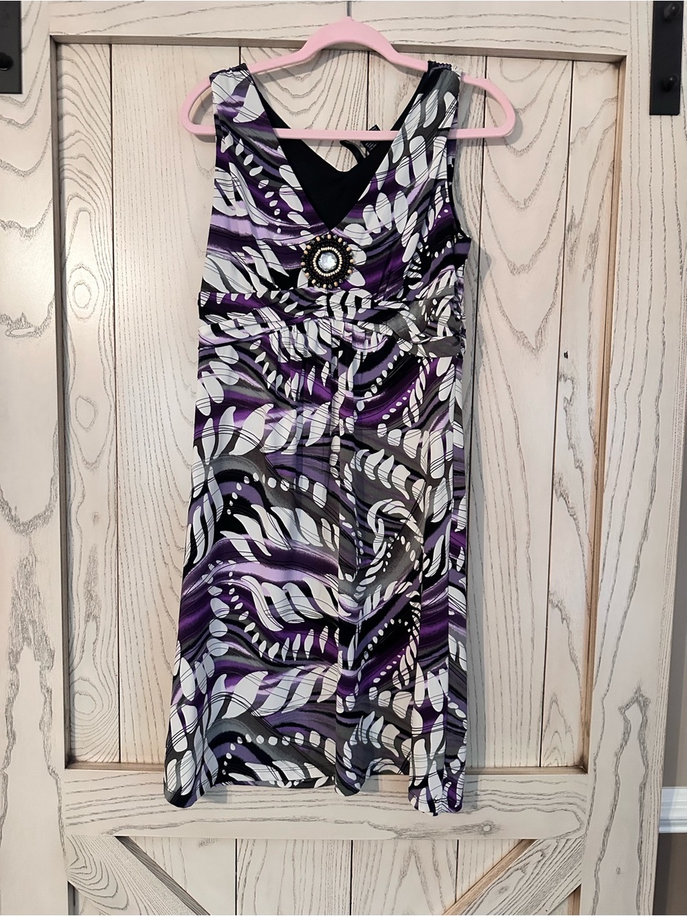 new directions Purple Black White Abstract Print Sleeveless Midi Dress